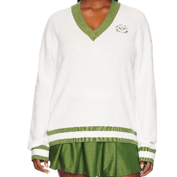 WEWOREWHAT Oversized Tennis Club Sweater In Green/White - Size XS/S - Picture 4 of 6